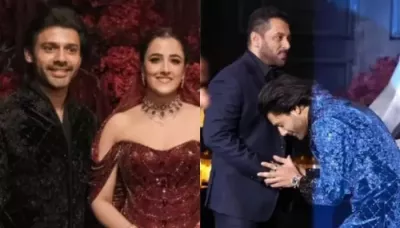  Salman Khan Dazzles In Blue Suit, Attends Newlyweds, Nupur Sanon And Stebin Ben's Mumbai Reception   