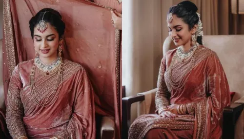 The Bride Chose A Blush Pink-Coloured Velvet Textured Saree For Her Wedding With Minimal Jewellery