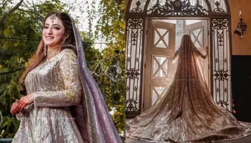 Pakistani Bride In Manish Malhotra's Lavender-Hued Gown Featuring Long Trail With A Sheer Veil