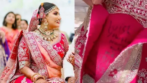 Bride Wore A Unique Lehenga With Her Loved-Ones Wishes Written On It, Features 'Rajwadi Jharokhas'