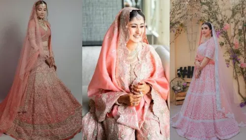 16 Brides Who Opted For Designer Salmon Pink-Coloured Lehengas For Their Wedding Day