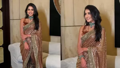 Radhika Merchant Done A Sequin Sabyasachi Saree, Complements It With Emerald Choker And Mangalsutra