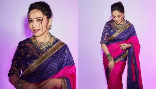 Madhuri Dixit Sheds Grace In A Pink And Purple Traditional 'Bandhej' Saree, Worth Whopping Rs. 75K