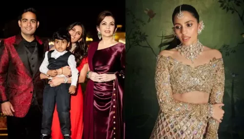 Shloka Mehta Stuns In 3D Beige-Hued Manish Malhotra Lehenga With Floral-Patterned Diamond Jewellery