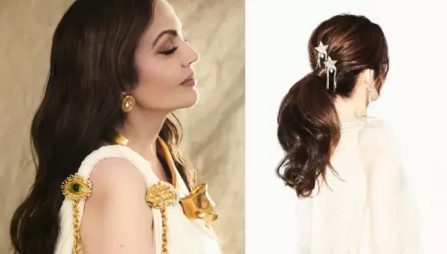 Nita Ambani Accentuated Her Look With Gold 'Anatomical' Brooches And Diamond Earrings As Hair Pins