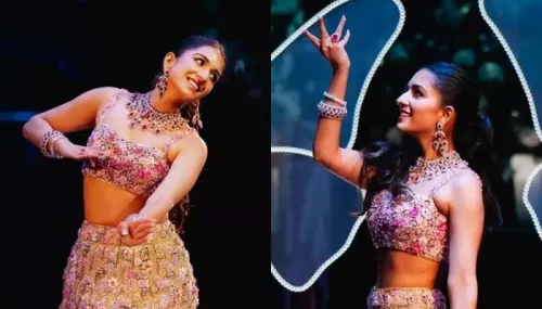 Radhika Merchant Dazzles In Custom MM Lehenga With 25000 Swarovski And 3D Floral Detail On 'Sangeet'