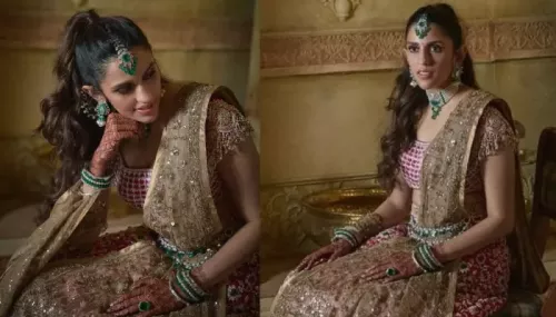 Shloka Mehta Stuns In An ABSK Lehenga With Emerald Embellishments For Anant's 'Jaimala' Ceremony