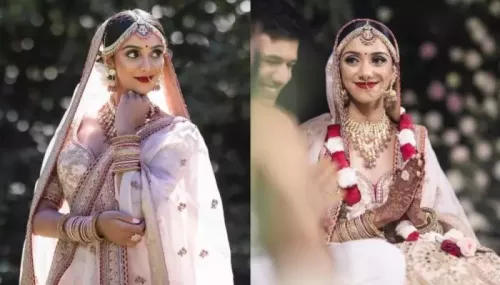 Bride Stuns In A Peach Milk Sabyasachi Lehenga With 'Hariyali' Designs, At Her Wedding In Australia