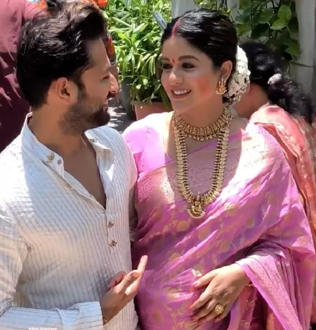 Ishita Dutta Dons Silk Saree With Temple Gold Jewellery For Godh Bharai