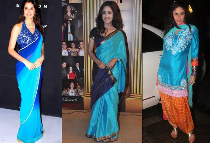 Image result for actresses in scuba blue color saree