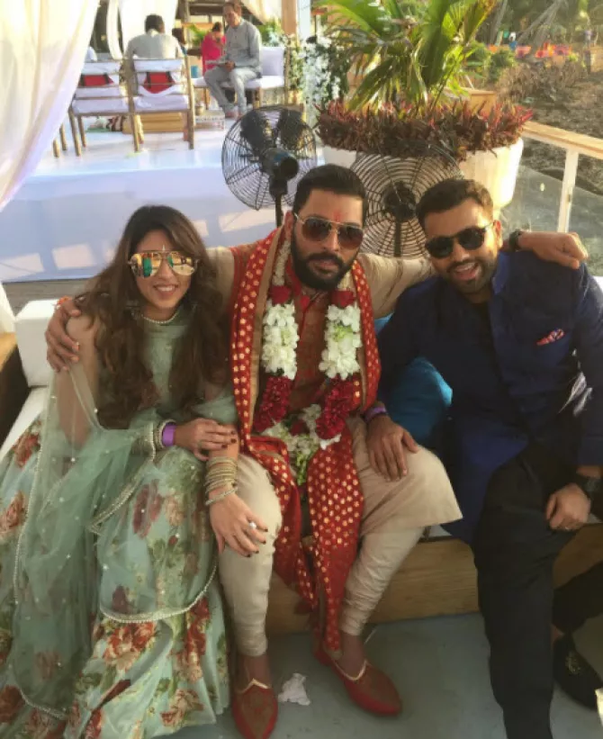 Rohit sharma with wife Ritka and Yuvraj Singh