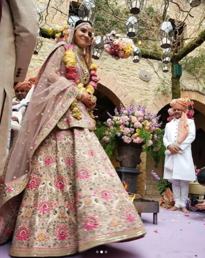 pink bridal lengha