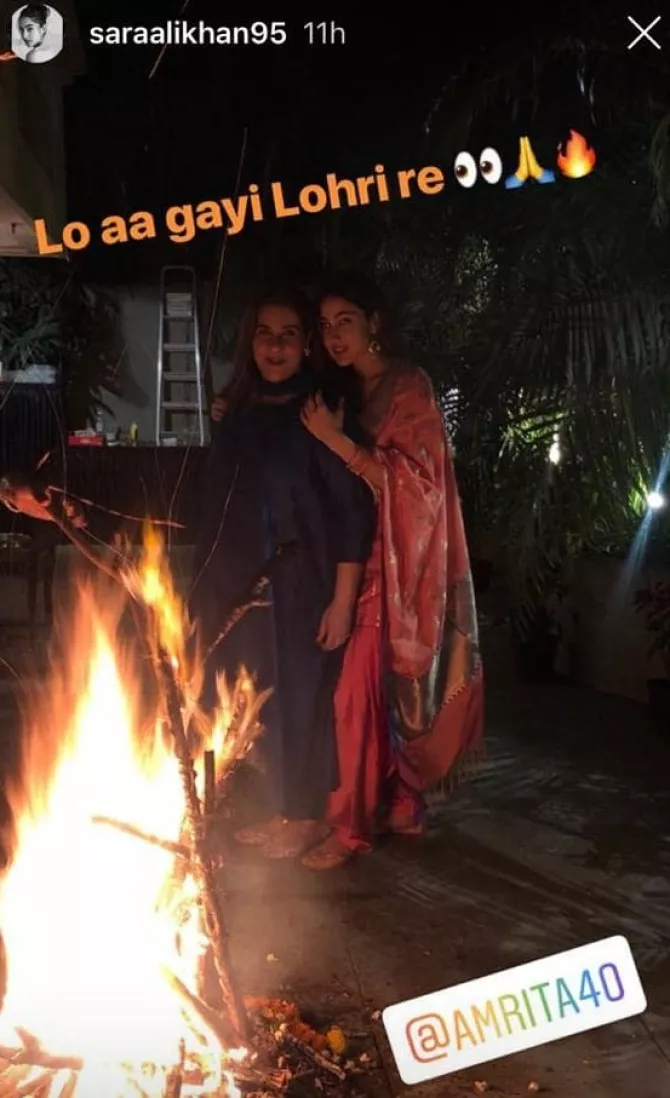 Sara Ali Khan Celebrates Lohri With Mom Amrita Singh