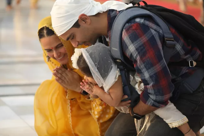 Neha Dhupia, Angad Bedi and Mehr Dhupia Bedi