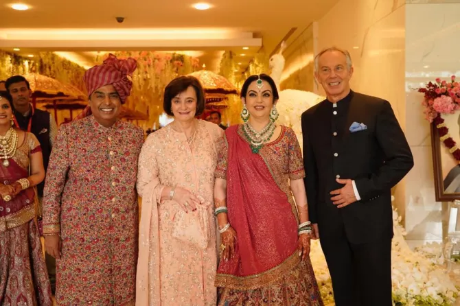 Tony Blair and wife Cherie at Akash Ambani's wedding