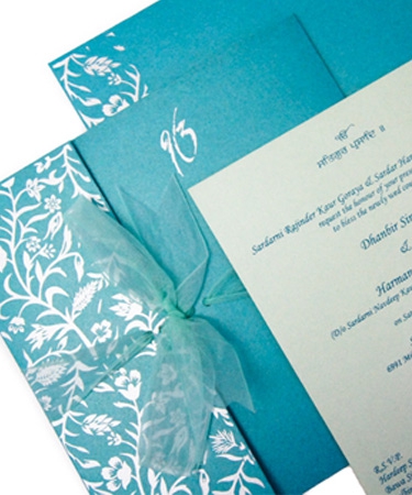 Shimmery Invitations with Bow Golden and Turquoise