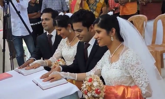 Twin brothers marry twin girls by twin priests in Kerala