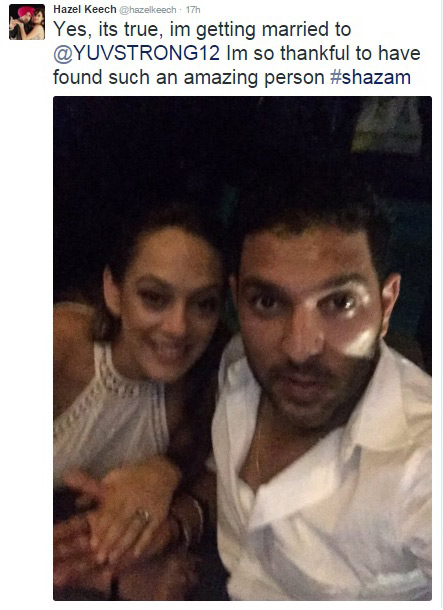 yuvraj singh and hazel keech engaged