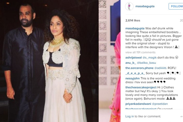 masaba gupta criticises her own reception outfit