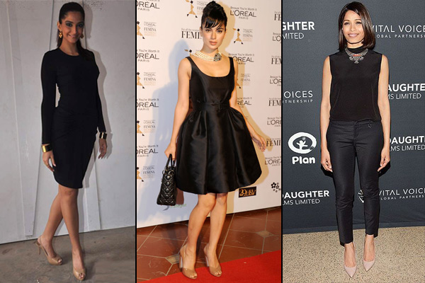 Sonam Kapoor, Kangana Ranaut, Freida Pinto in black dress and nude pumps