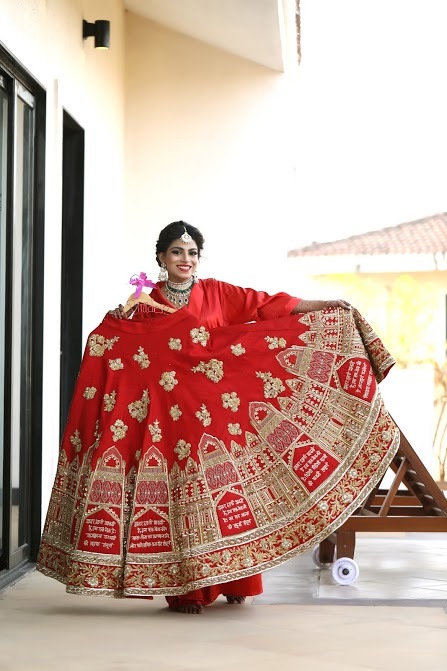 wedding vows on bridal lehenga