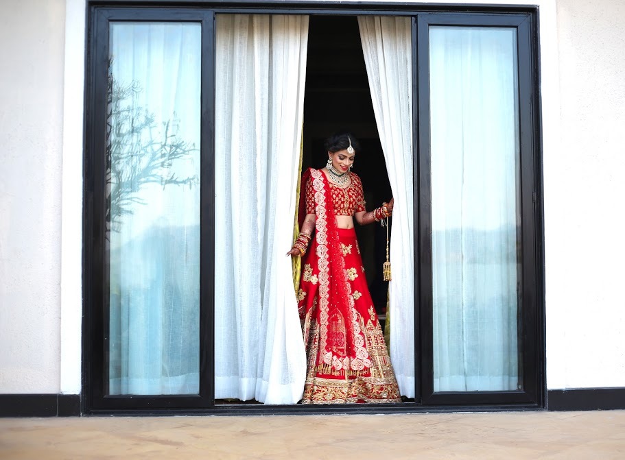 wedding vows on bridal lehenga