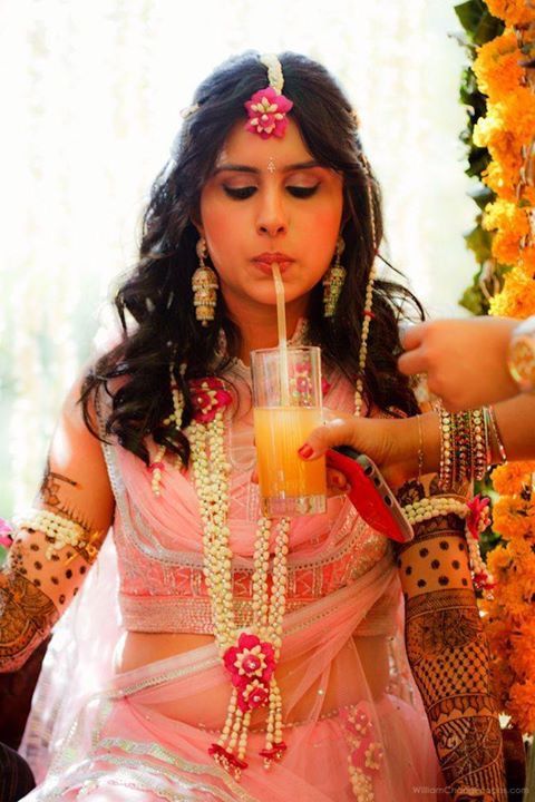 bride drinking juice