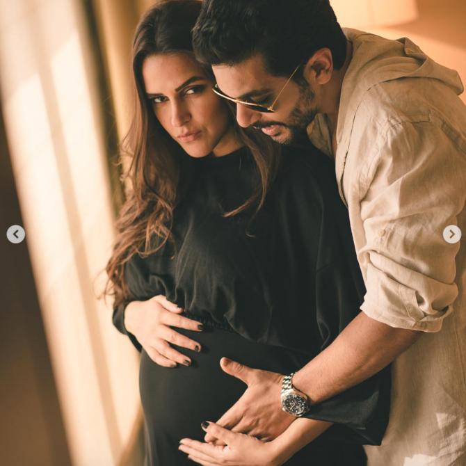 Angad Bedi Holds Pregnant Neha Dhupia Hands