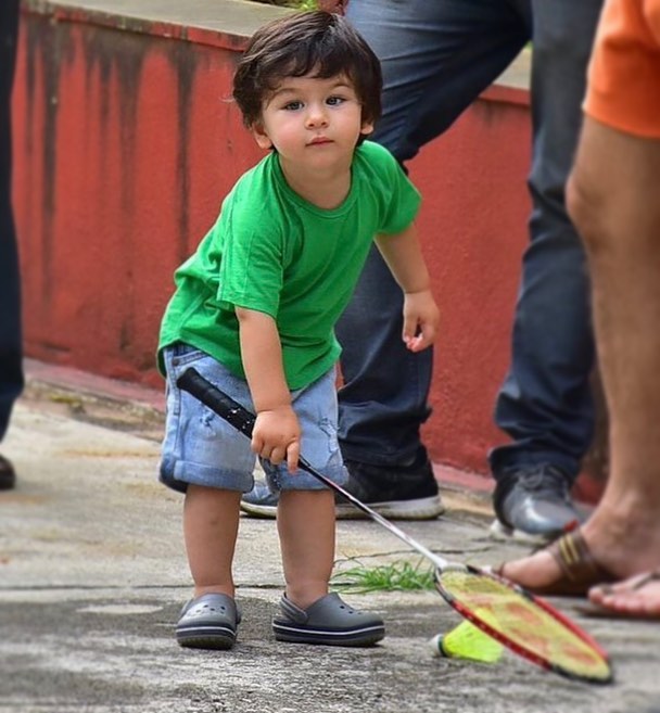 Taimur Ali Khan playing badminton with Saif