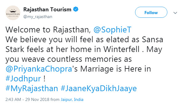 Rajastha Tourism tweet