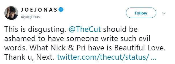 Joe Jonas Tweet