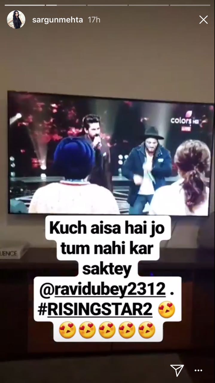 Sargun Insta Story Showcasing Ravi Dubey's New Talent