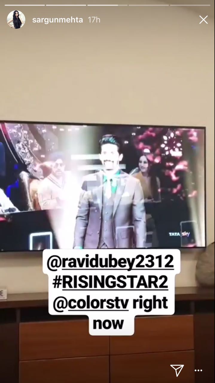 Sargun Insta Story Showcasing Ravi Dubey's New Talent