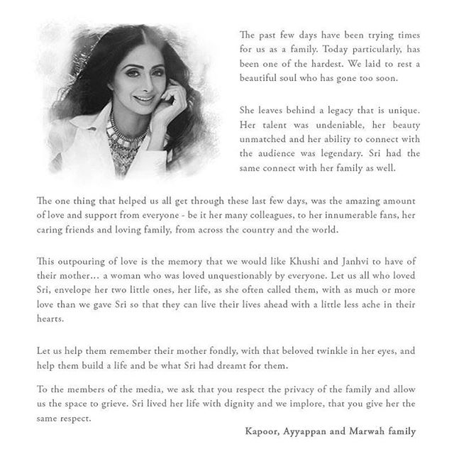 Kapoor Family Statement