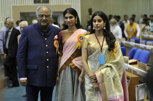Boney Kapoor, Janhvi Kapoor and Khushi Kapoor