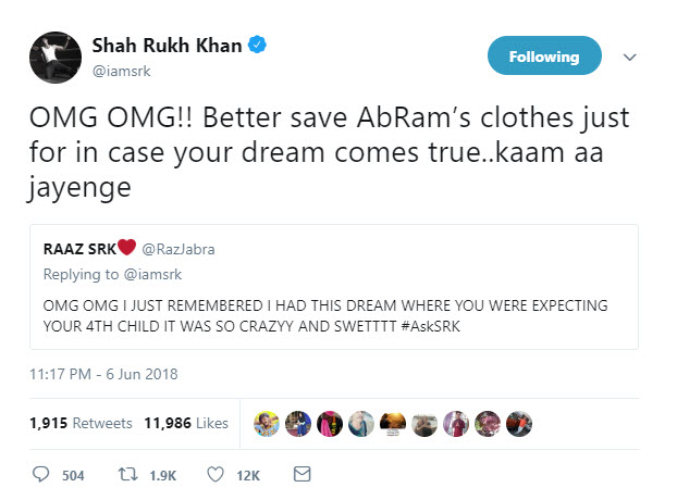 Tweet about Shah Rukh Khan's fourth child