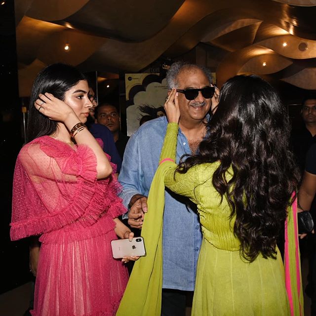 Khushi Kapoor, Boney Kapoor and Janhvi Kapoor