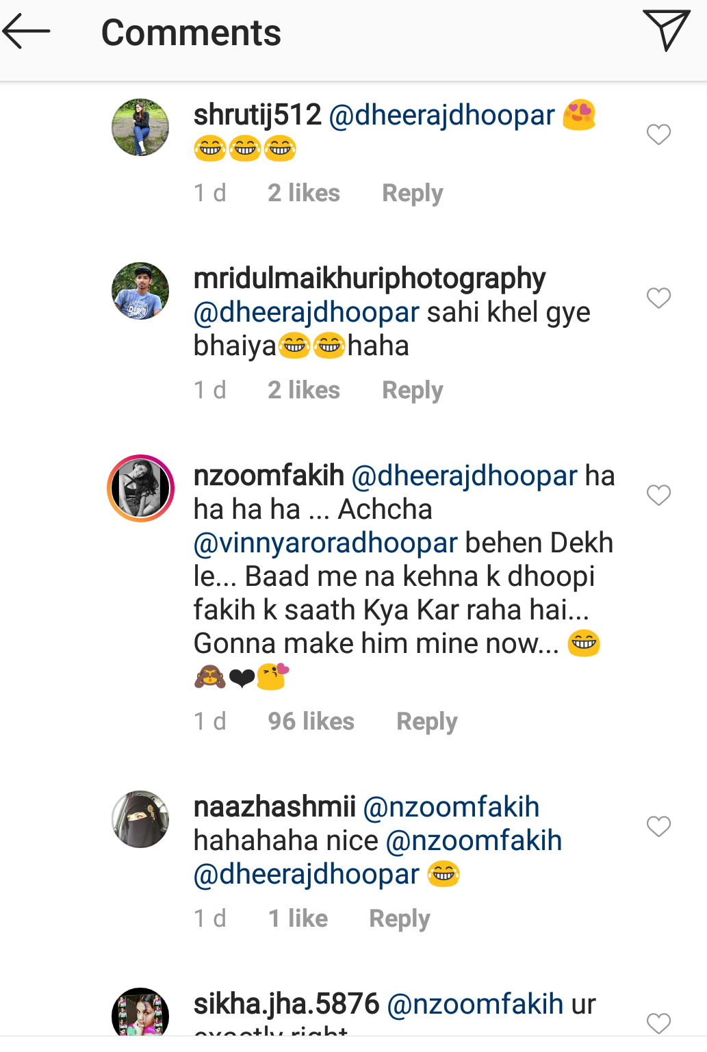 Dheeraj Dhoopar, Anjum Fakih and Vinny Arora Instagram Exchange