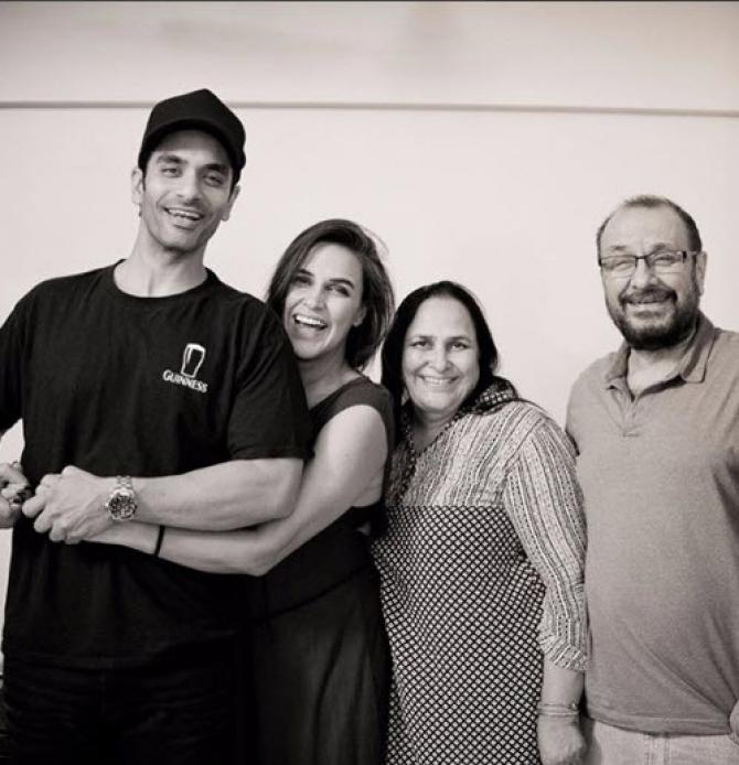 Neha Dhupia and Angad Bedi with family