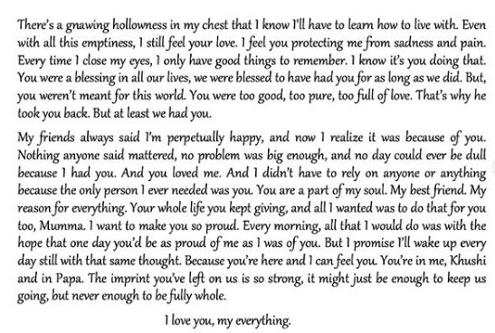 Janhvi note for her mother