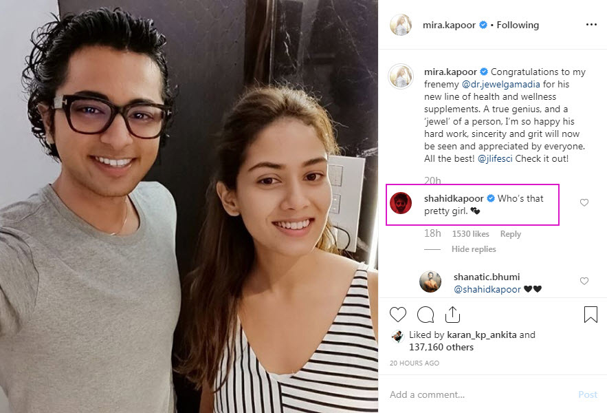 Shahid comment on Mira pic