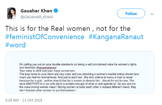 Gauahar Khan lashes out at Kangana