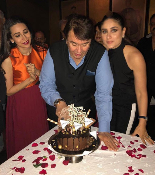 Kareena Kapoor and Karisma Kapoor with Randhir Kapoor