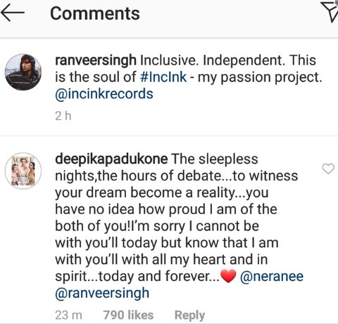 Deepika's comment on Ranveer's music label