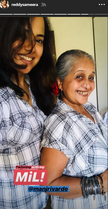 Sameera Reddy twinning with mom-in-law