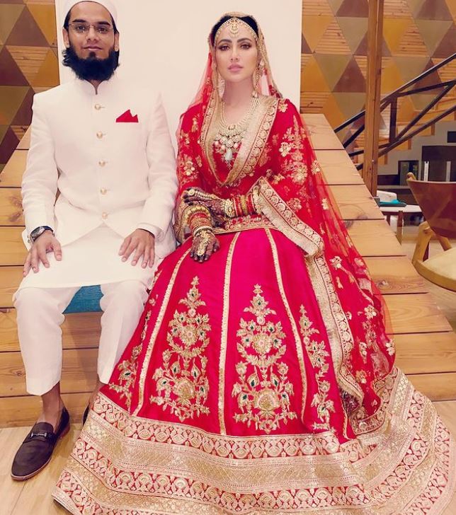 Sana Khan Shines In A Red And Golden Lehenga As She Shares A Wedding Picture With Husband