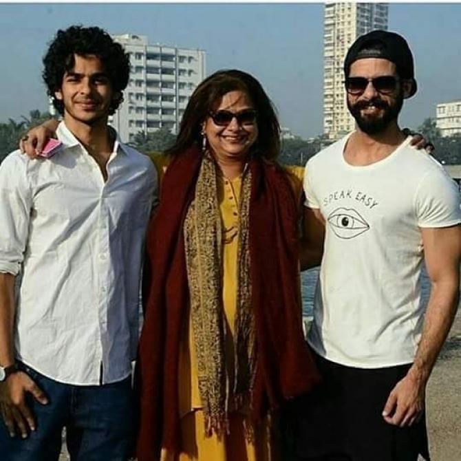 Shahid Kapoor and Ishan Khatter with their mother