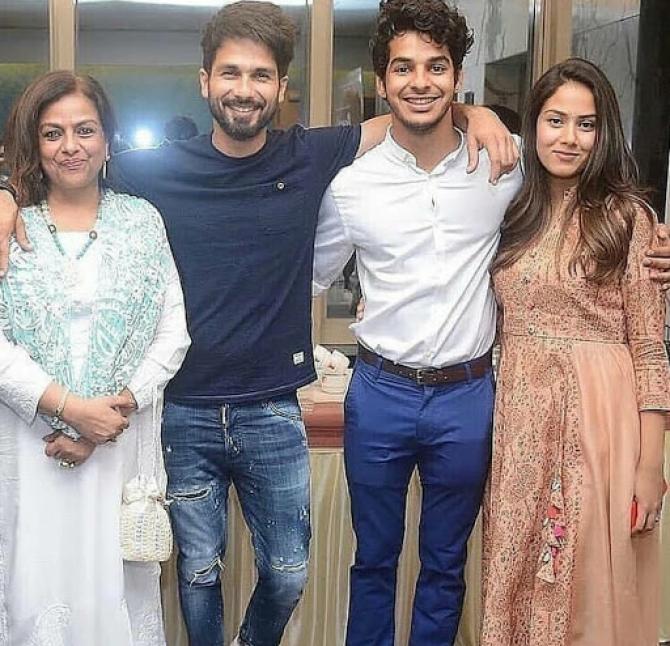 Shahid Kapoor and Ishaan Khatter with their mother