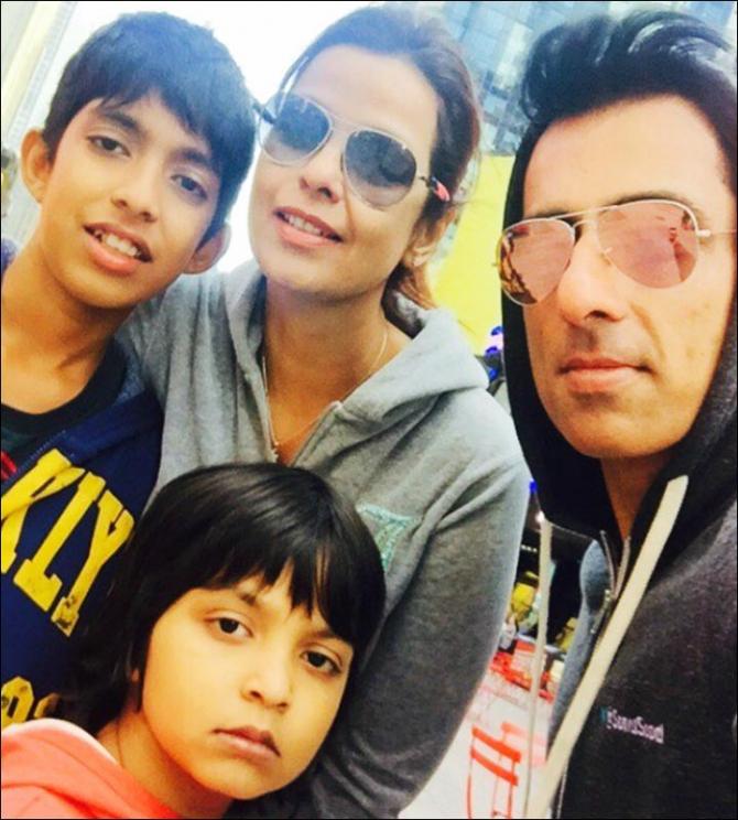 Sonu Sood with his wife and kids