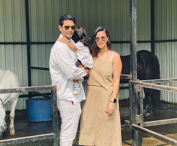 Angad Bedi and Neha Dhupia with their daughter